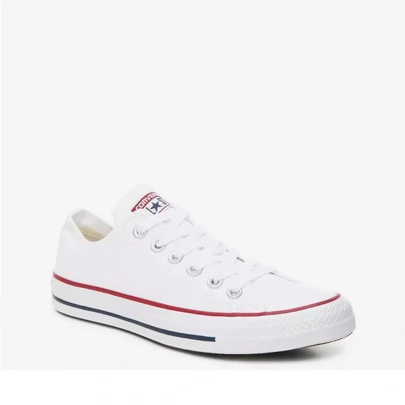 Converse White Canvas Sneakers with Red and Blue Trim - Picture 1 of 7